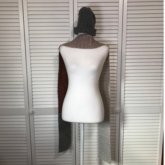 NWT Handmade Crocheted Gray Multicolor Textured Adult Beanie Scarf 84” - Picture 5 of 5